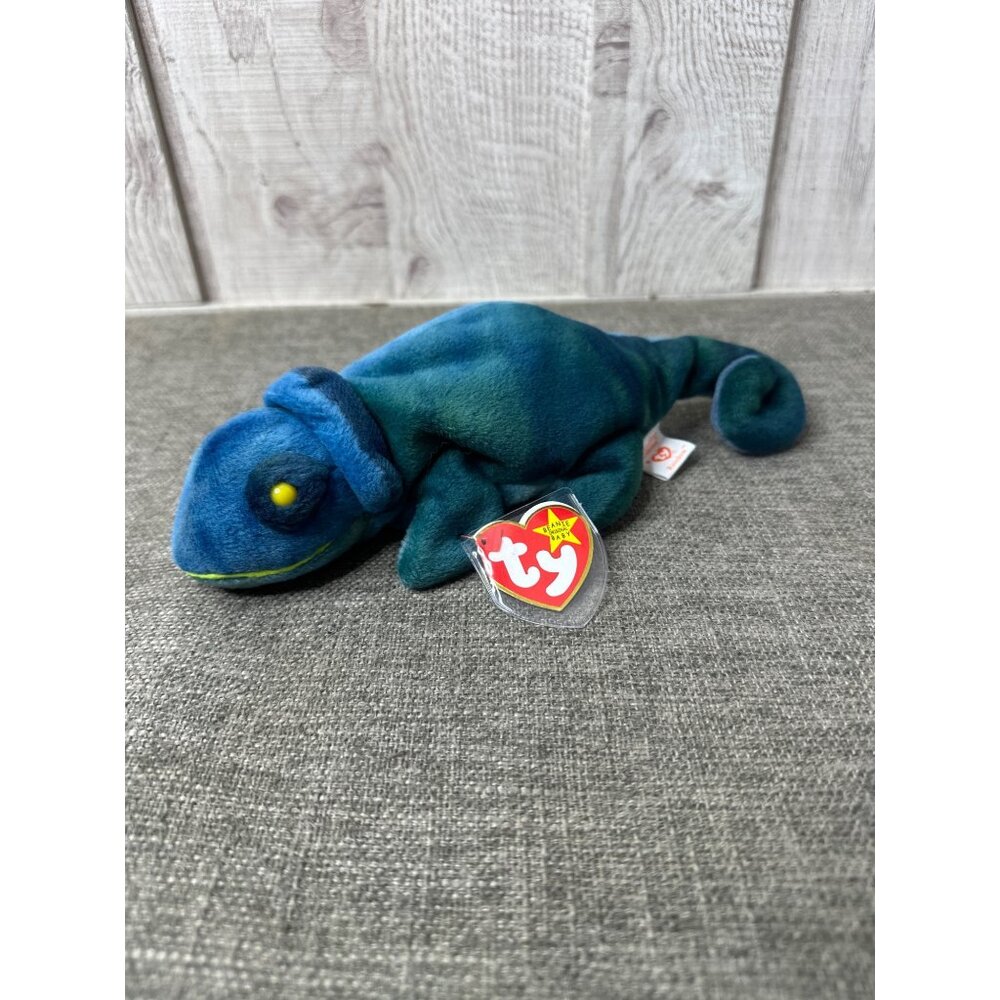 Ty Beanie Baby Rainbow Dark Blue Chameleon Plush Toy 1997 Collectible